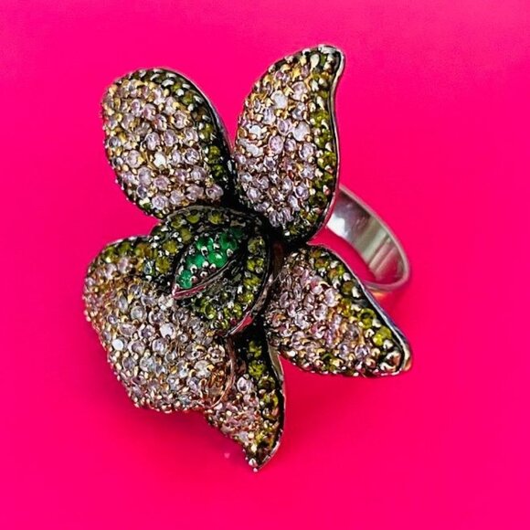 Beautiful Bling Jewelry Orchid Ring Pink Pave Crystals Size 7 - Picture 7 of 10